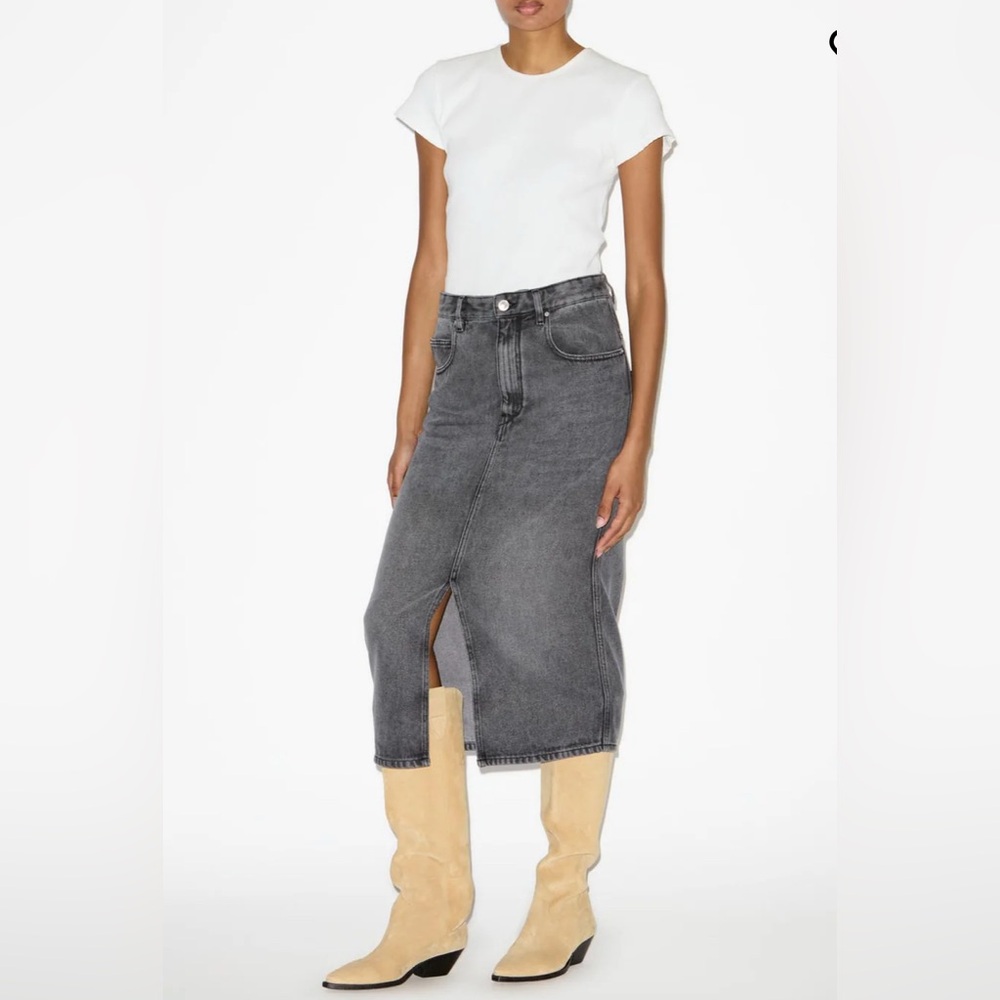 NWT Isabel Marant Tilauria Gray Washed Denim Midi Skirt -FR 34 | US 2